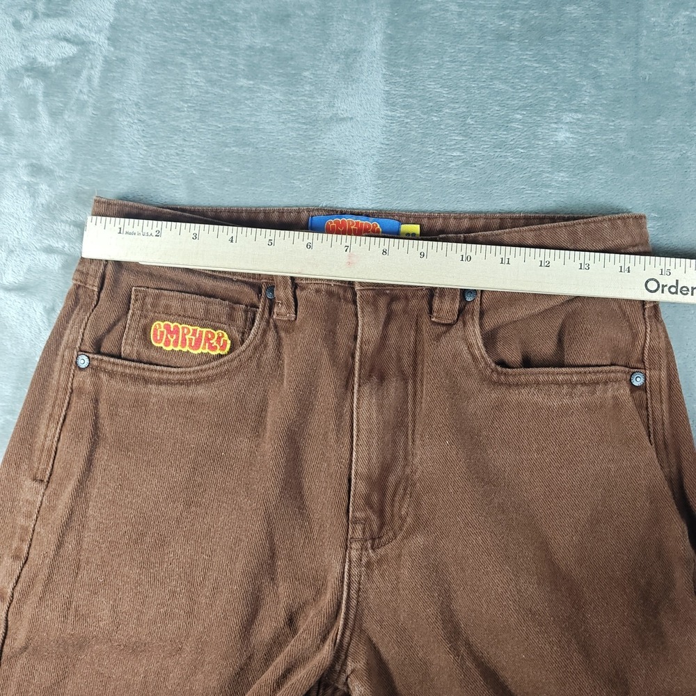 Empyre Jeans Mens 28x25.5 Brown Denim Baggy Skater Wide Leg Y2K Embroidered - Picture 7 of 11